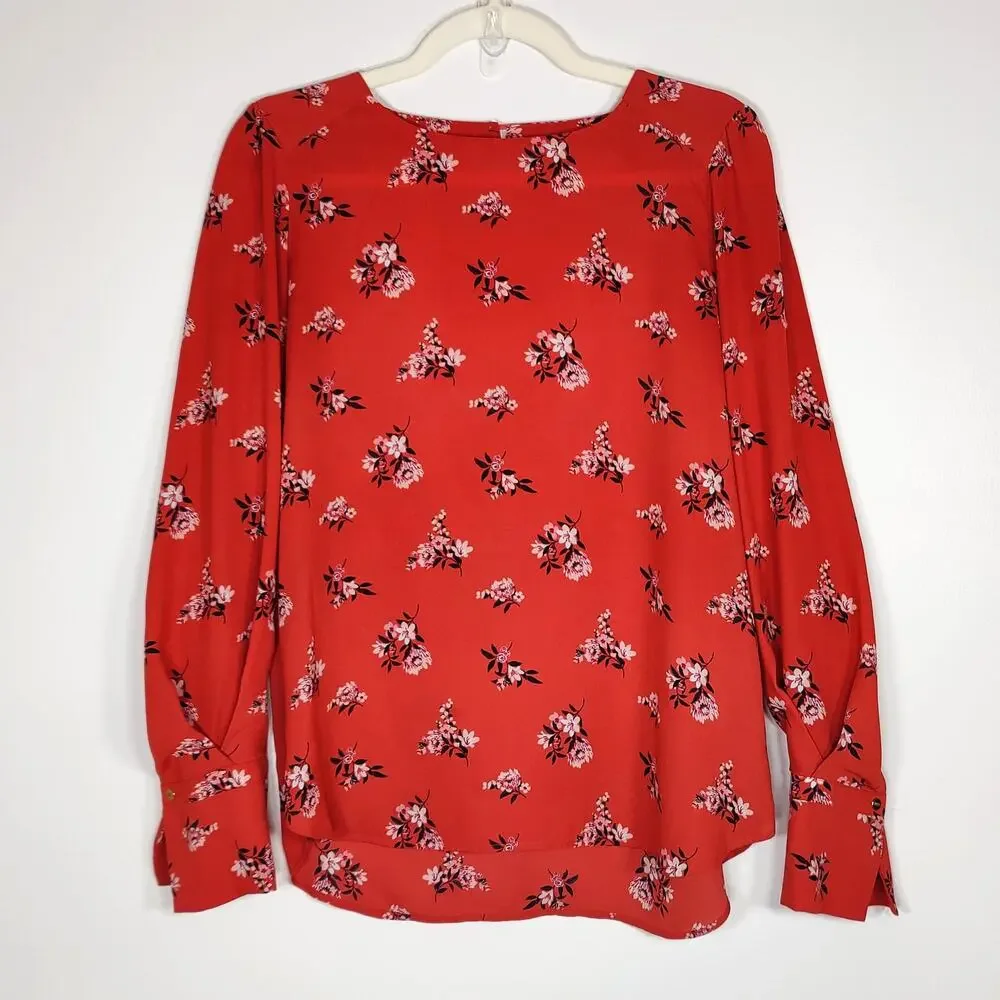 LOFT Ann Taylor Floral Blouse‎ Dusty Rose Romantic Cottagecore S